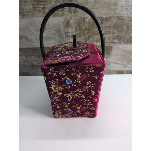 Women's Chinese "TAKE AWAY" inspired Burgundy silk handbag