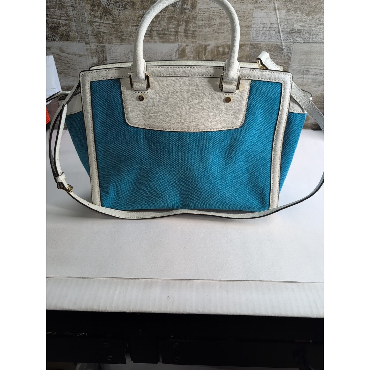 MICHAEL KORS Selma Large Top Zip Summer Blue Canvas/Leather Satchel Bag *CLEAN*