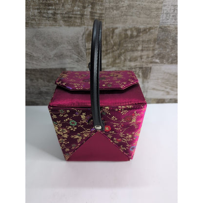 Women's Chinese "TAKE AWAY" inspired Burgundy silk handbag