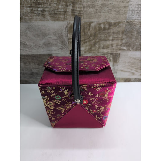 Women's Chinese "TAKE AWAY" inspired Burgundy silk handbag