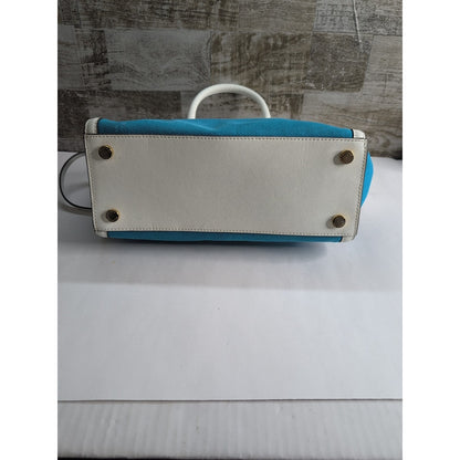 MICHAEL KORS Selma Large Top Zip Summer Blue Canvas/Leather Satchel Bag *CLEAN*