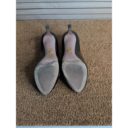 Prada Patent Peep Toe Leather Stiletto Platform Heels Size EU 38