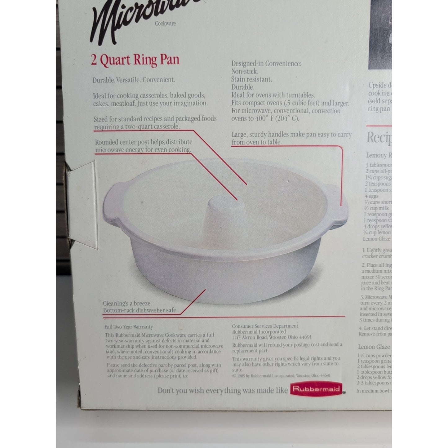 Vintage Rubbermaid Microwave Ring Pan & Oven Safe 2 Quart Nonstick