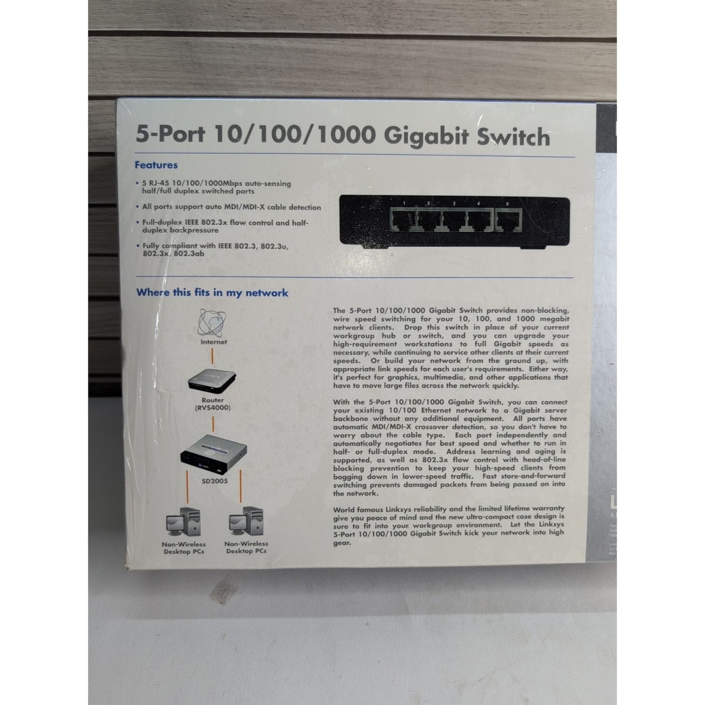 Cisco SD2005 5-Port 10/100/1000 Gigabit Switch - Brand New, Factory sealed