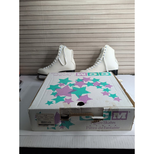 Vntg CCM USA Pastime Leather Steel Arch Figure Ice Skates Womens Size 7 in Box