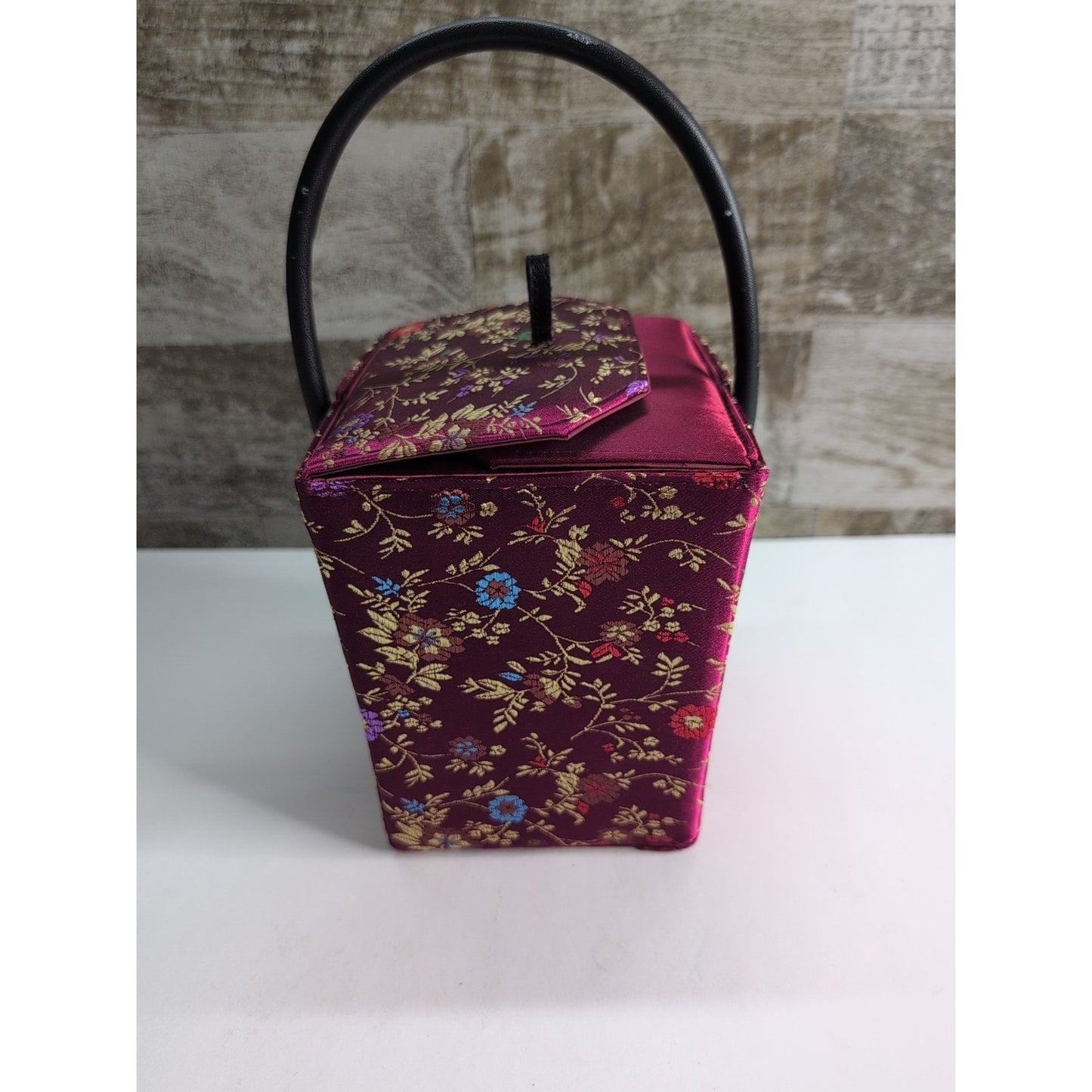 Women's Chinese "TAKE AWAY" inspired Burgundy silk handbag
