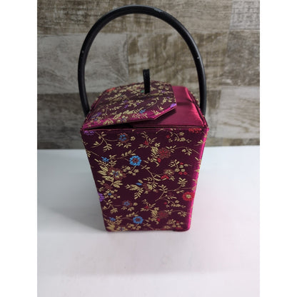 Women's Chinese "TAKE AWAY" inspired Burgundy silk handbag