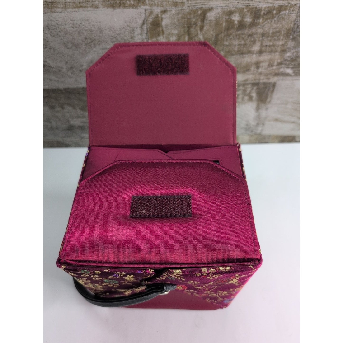 Women's Chinese "TAKE AWAY" inspired Burgundy silk handbag