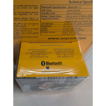 ANYCOM ARIS-21 Hands-Free Bluetooth Headset NEW IN PACKAGE