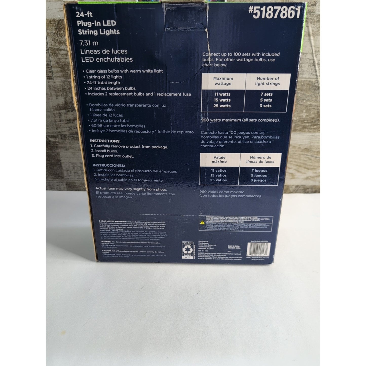 Harbor Breeze 24 ft Plug-In LED Black Outdoor String Light #5187861