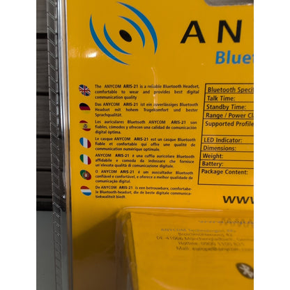 ANYCOM ARIS-21 Hands-Free Bluetooth Headset NEW IN PACKAGE