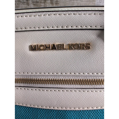 MICHAEL KORS Selma Large Top Zip Summer Blue Canvas/Leather Satchel Bag *CLEAN*