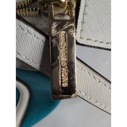 MICHAEL KORS Selma Large Top Zip Summer Blue Canvas/Leather Satchel Bag *CLEAN*