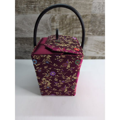 Women's Chinese "TAKE AWAY" inspired Burgundy silk handbag