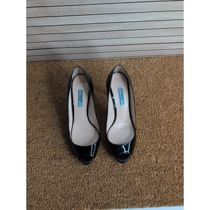 Prada Patent Peep Toe Leather Stiletto Platform Heels Size EU 38