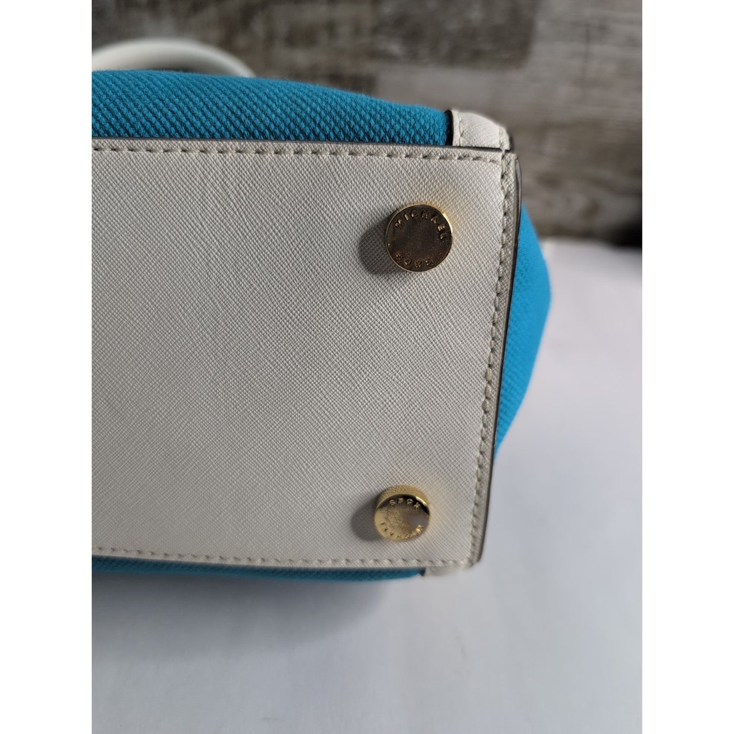 MICHAEL KORS Selma Large Top Zip Summer Blue Canvas/Leather Satchel Bag *CLEAN*