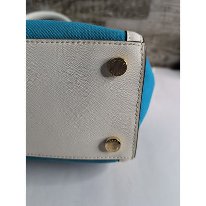 MICHAEL KORS Selma Large Top Zip Summer Blue Canvas/Leather Satchel Bag *CLEAN*