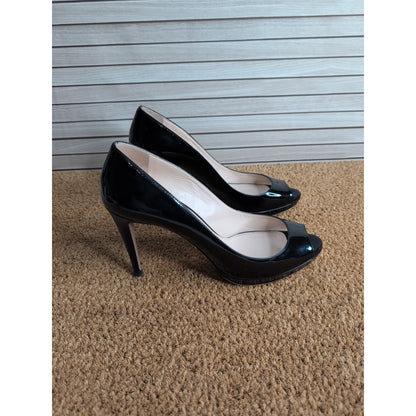 Prada Patent Peep Toe Leather Stiletto Platform Heels Size EU 38