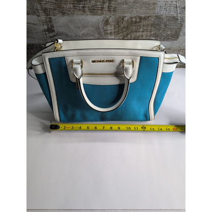 MICHAEL KORS Selma Large Top Zip Summer Blue Canvas/Leather Satchel Bag *CLEAN*