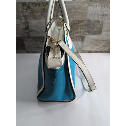 MICHAEL KORS Selma Large Top Zip Summer Blue Canvas/Leather Satchel Bag *CLEAN*