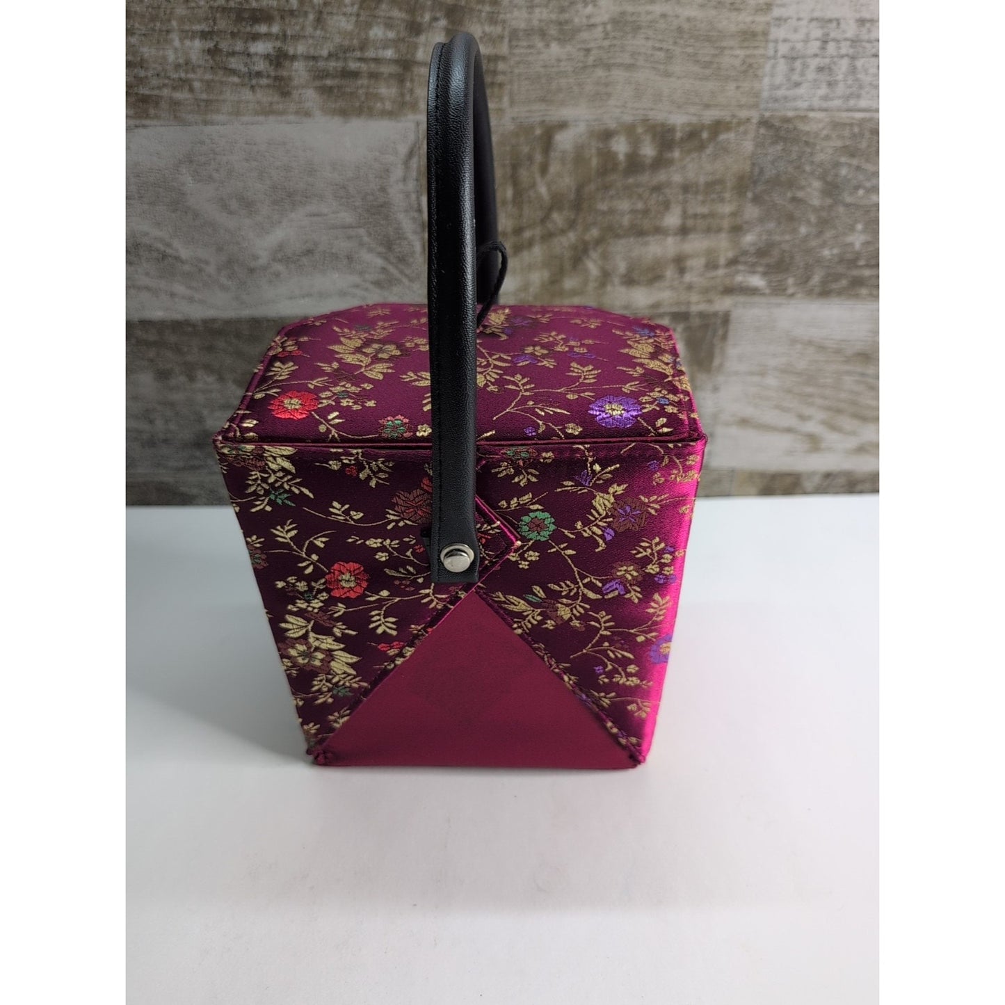 Women's Chinese "TAKE AWAY" inspired Burgundy silk handbag
