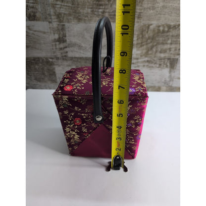 Women's Chinese "TAKE AWAY" inspired Burgundy silk handbag