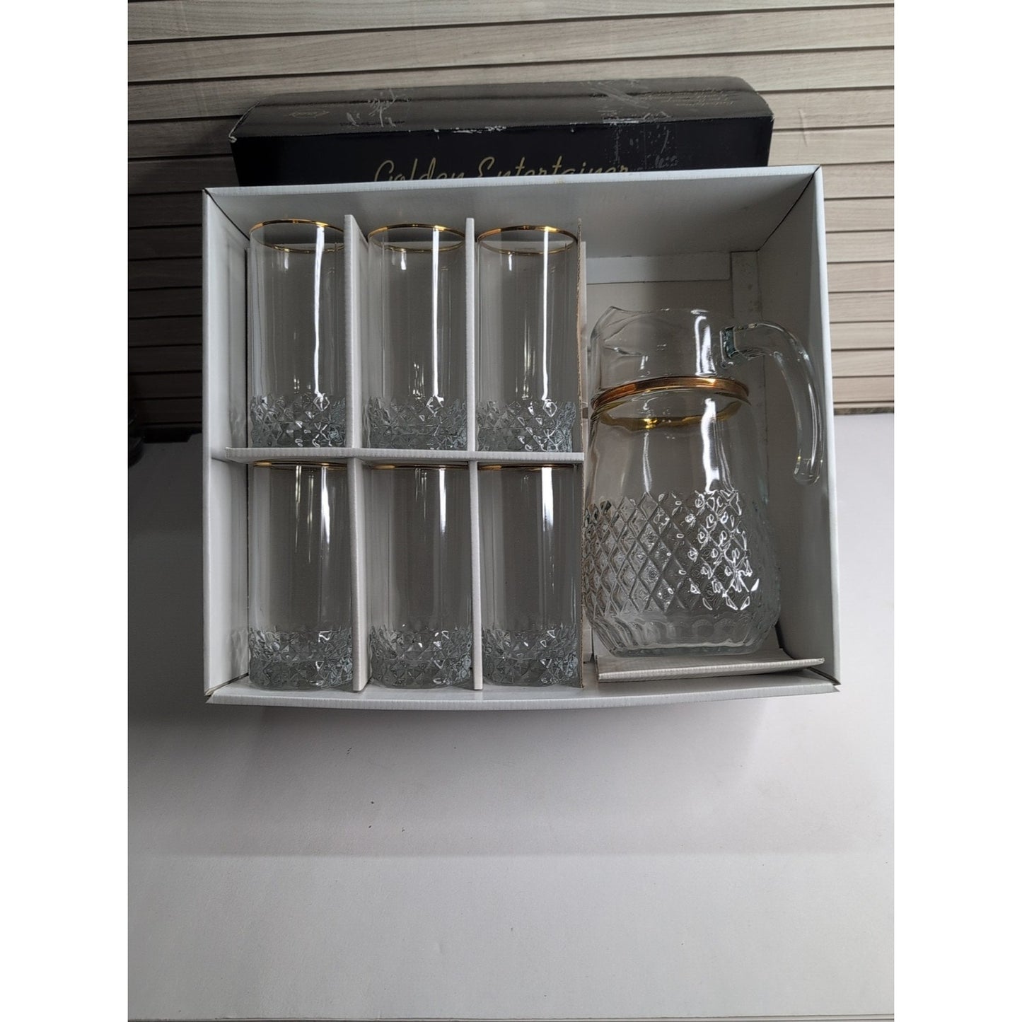 Vintage Glass PASABAHCE Beverage 7 Piece Set ORIGINAL BOX Collectible Turkey