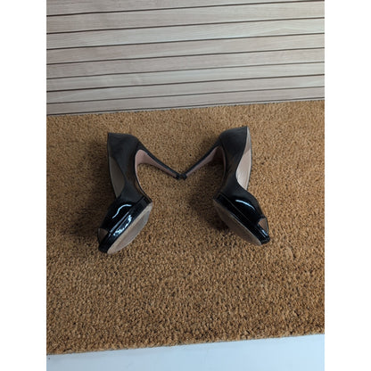 Prada Patent Peep Toe Leather Stiletto Platform Heels Size EU 38