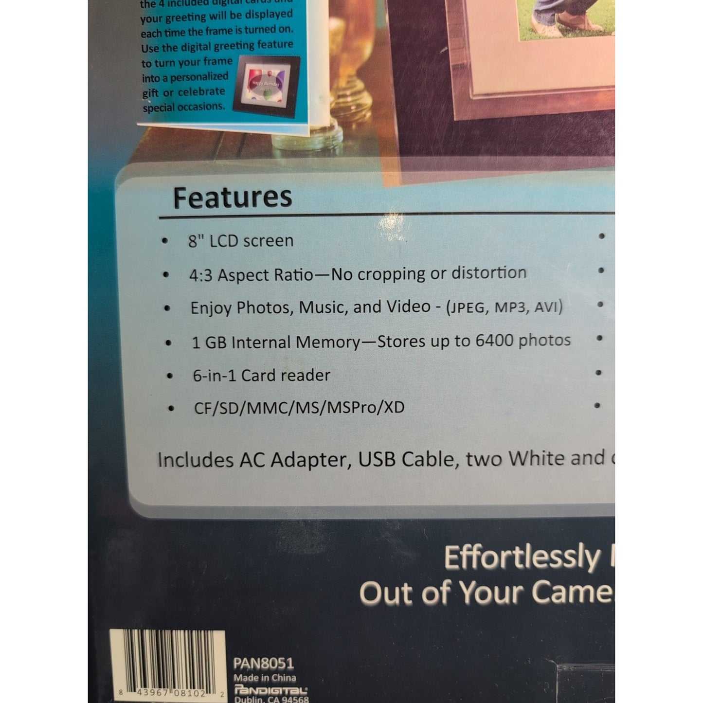 Pandigital PAN8051 8” LCD Frame NEW NO PC REQUIRED Touch Screen 6400 Photos