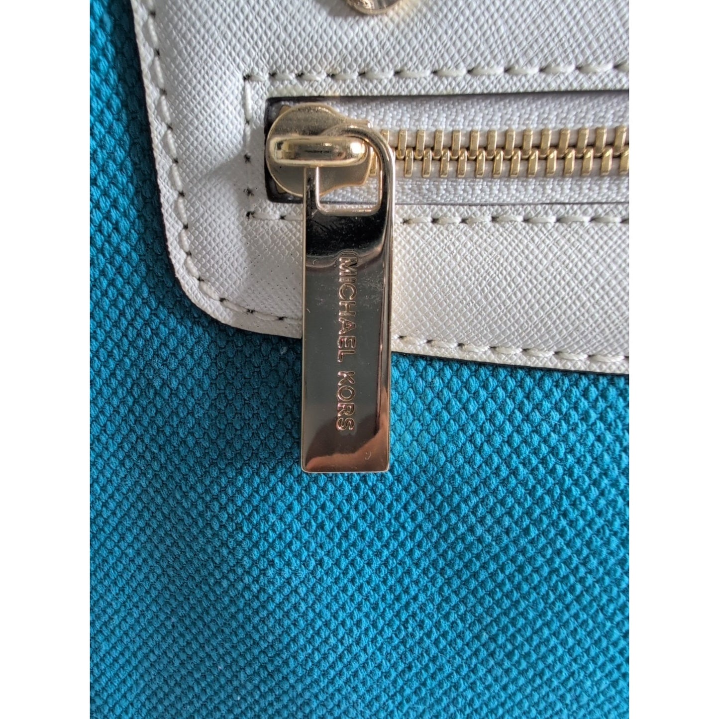 MICHAEL KORS Selma Large Top Zip Summer Blue Canvas/Leather Satchel Bag *CLEAN*